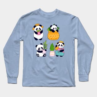 Cute pandas who loves plants Long Sleeve T-Shirt